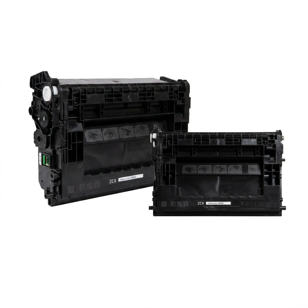 A high-resolution ecommerce hero shot of the black Elevate Imaging laser toner cartridge centered on a pure white background. The intricate details of its plastic structure and components are clearly visible.
