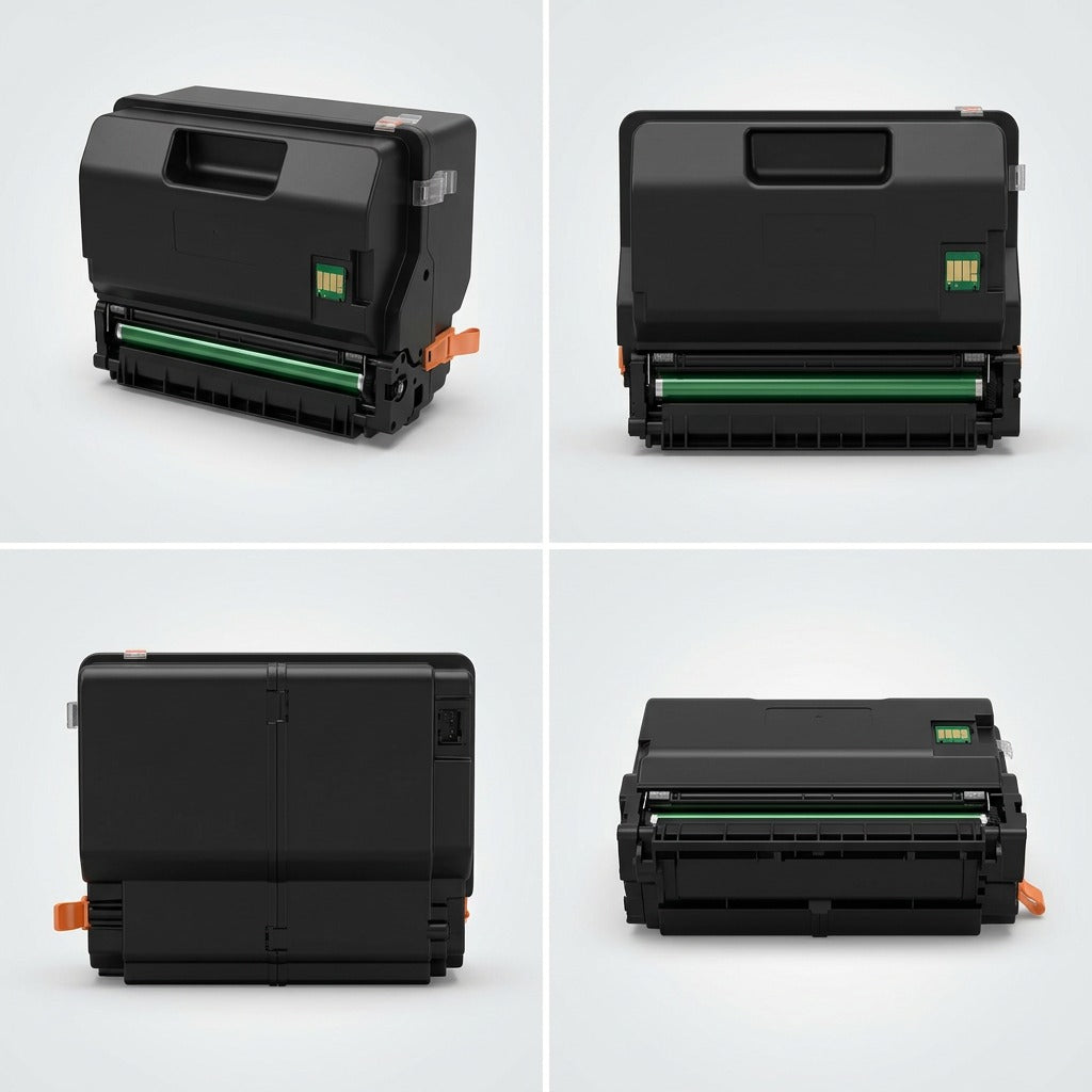 A four-panel grid showing the identical black remanufactured HP CC364X toner cartridge from four different angles.