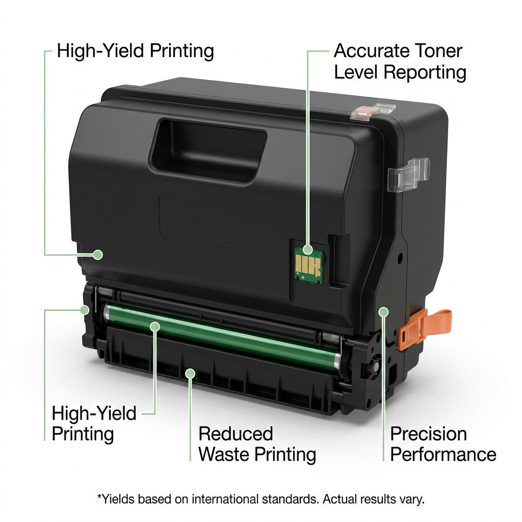 Total yield callout image for a large capacity monochrome toner cartridge.