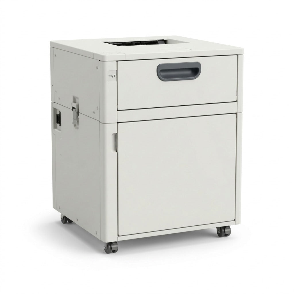 A hyper-realistic ecommerce photograph of the Xerox Oversized High Capacity Feeder, canonical image-based model.