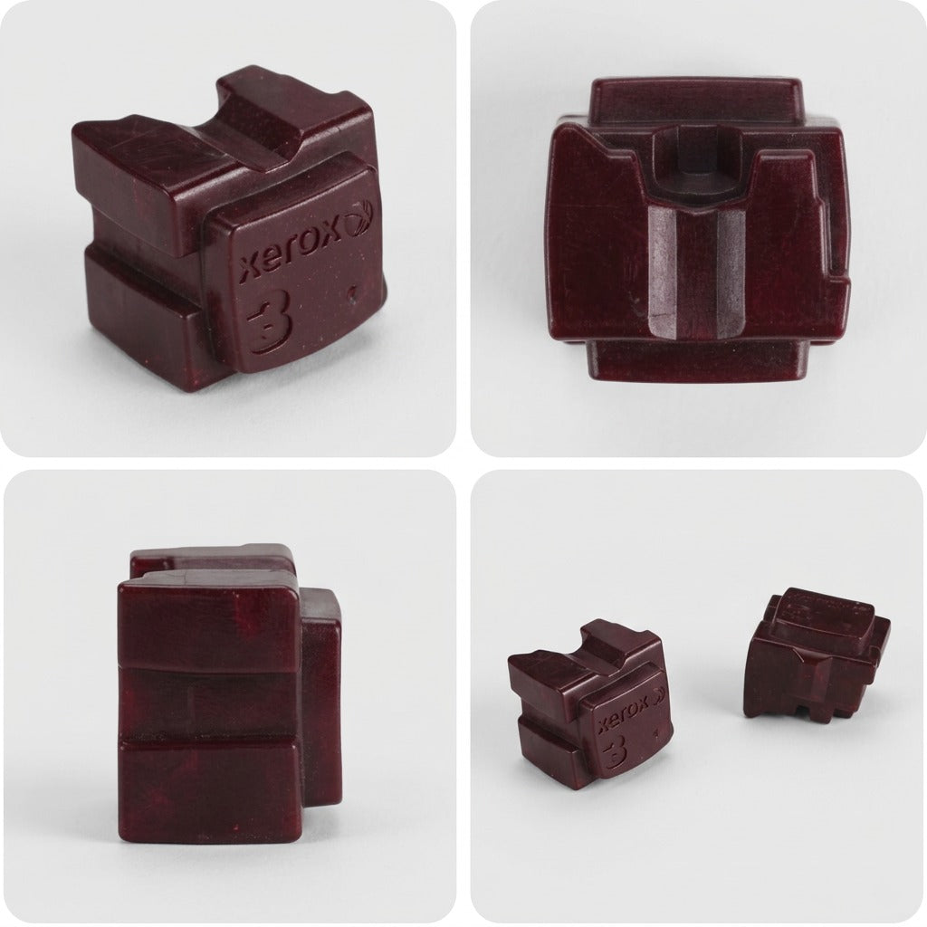 Xerox ColorQube magenta solid ink stick matrix displaying the same part in four different orientations.