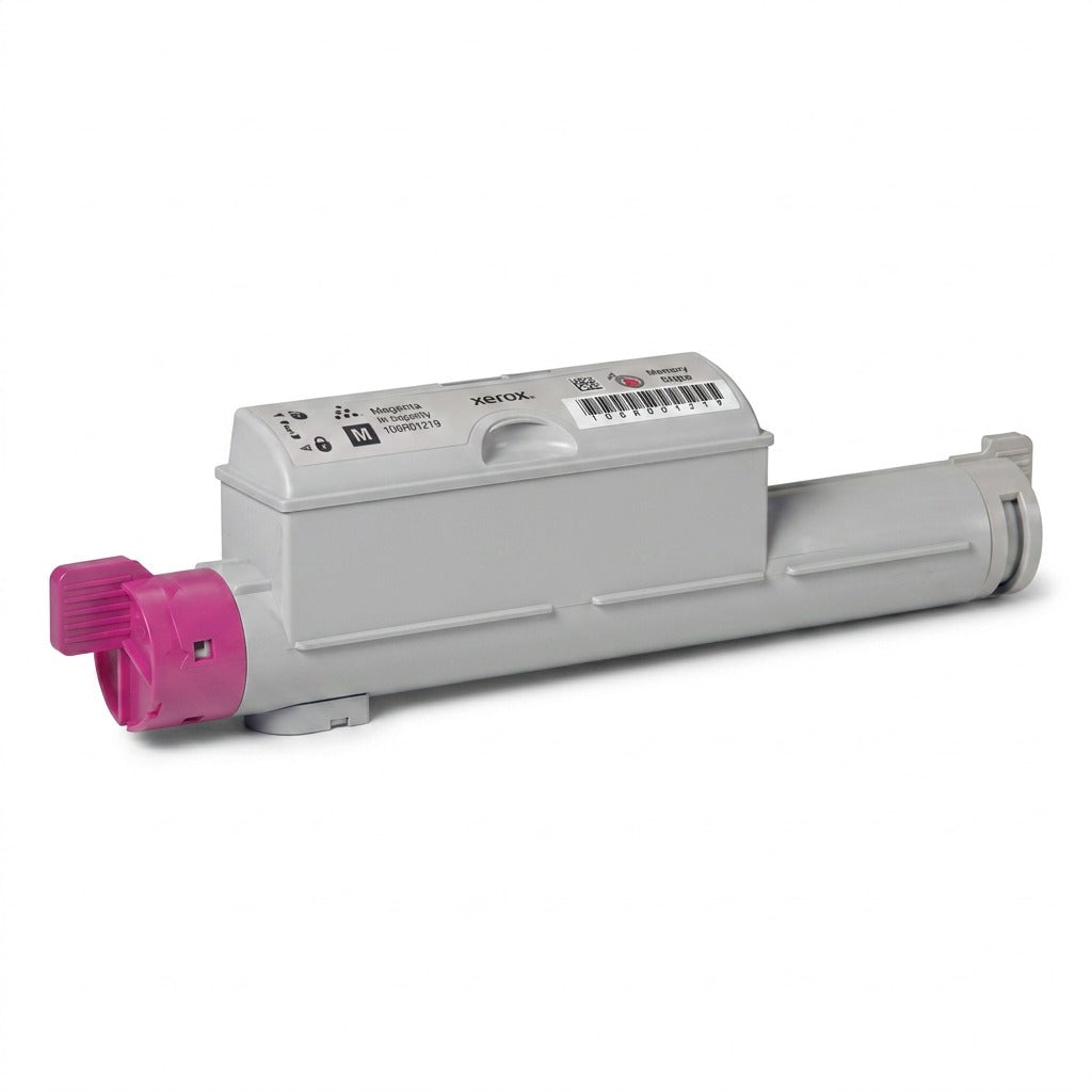 Pure high-resolution hero shot: Xerox 106R01219 magenta toner cartridge on a pure white background.