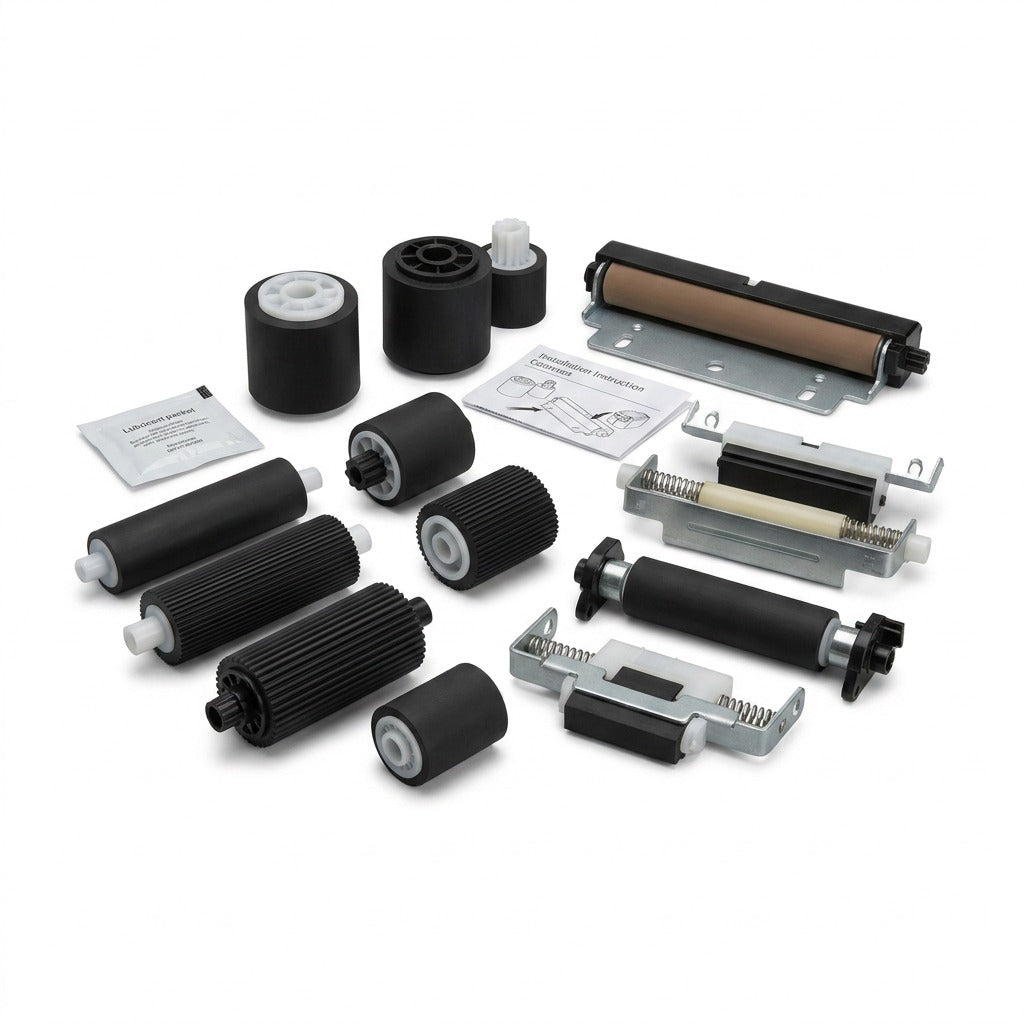 A high-resolution, pure white background studio photograph of the Xerox Roller Exchange Kit maintenance part, detailed in its specific component structure as referenced from its canonical image on Randmar.com.