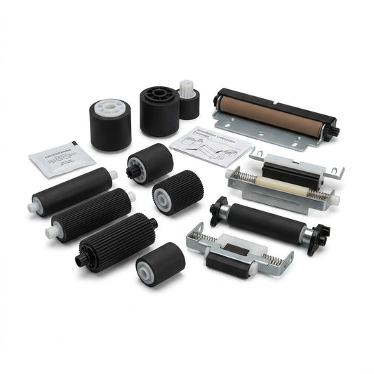 A high-resolution, pure white background studio photograph of the Xerox Roller Exchange Kit maintenance part, detailed in its specific component structure as referenced from its canonical image on Randmar.com.