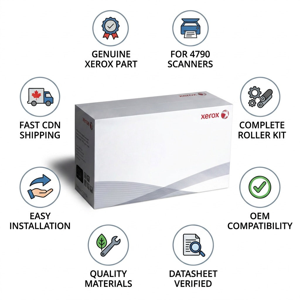 Xerox 497N01307 Roller Kit trust infographic with compatibility, quality and fast shipping cues.