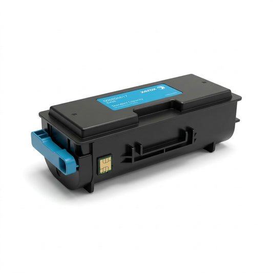 A crisp, high-resolution hero image of the Xerox Genuine Cyan Standard Capacity Toner Cartridge, focused and centered on a pure white background with a subtle shadow.