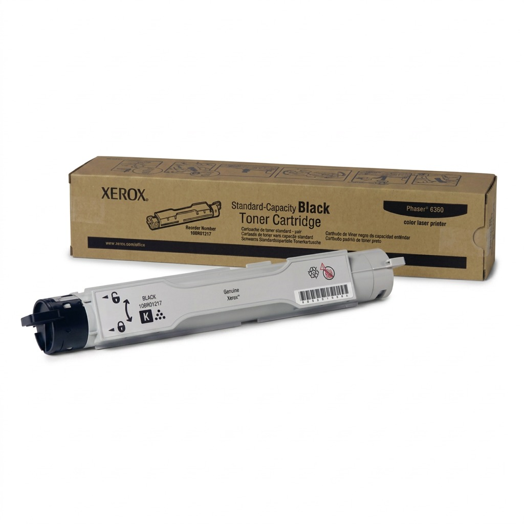 Pure hero shot of the Xerox 106R01217 Black Toner Cartridge for Phaser 6360.