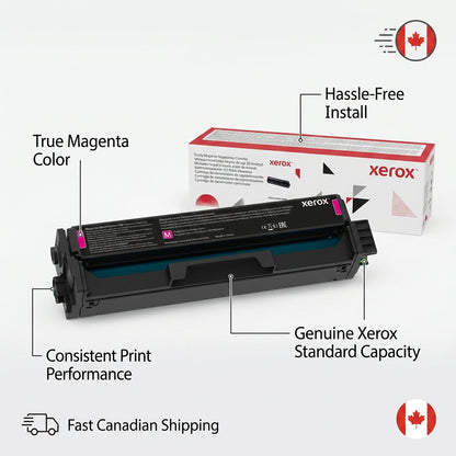Ecommerce feature graphic for Xerox 006R04385 toner cartridge with benefit callouts and Canadian shipping.