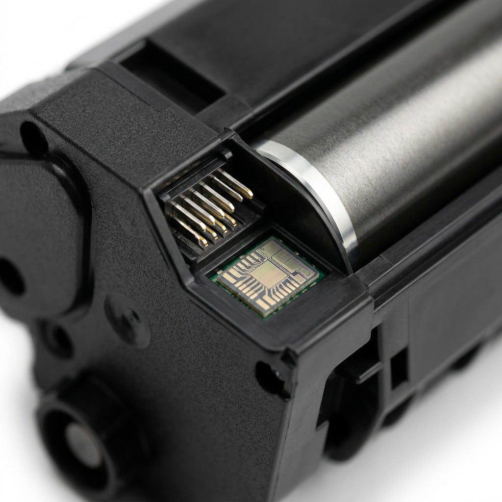 Macro view of the Xerox 006R04386 yellow cartridge connector and internal components.