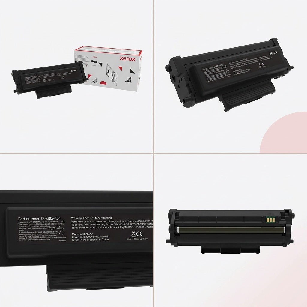 A PDP visual matrix showing the exact same black toner cartridge from image_0.png, presented from four different specific angles in a clean grid.