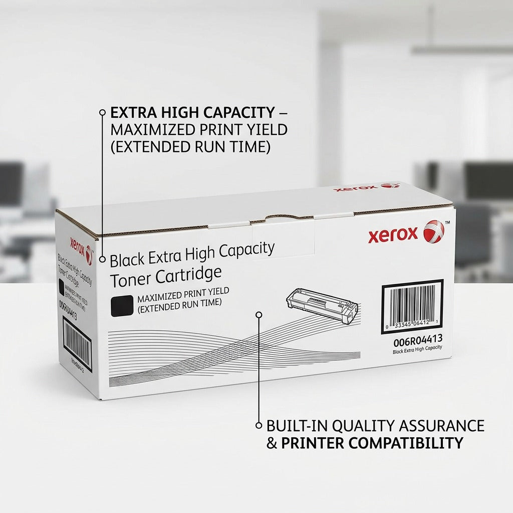 Product feature image showing the high cartridge capacity and built-in quality highlights for Xerox B305/B310/B315.