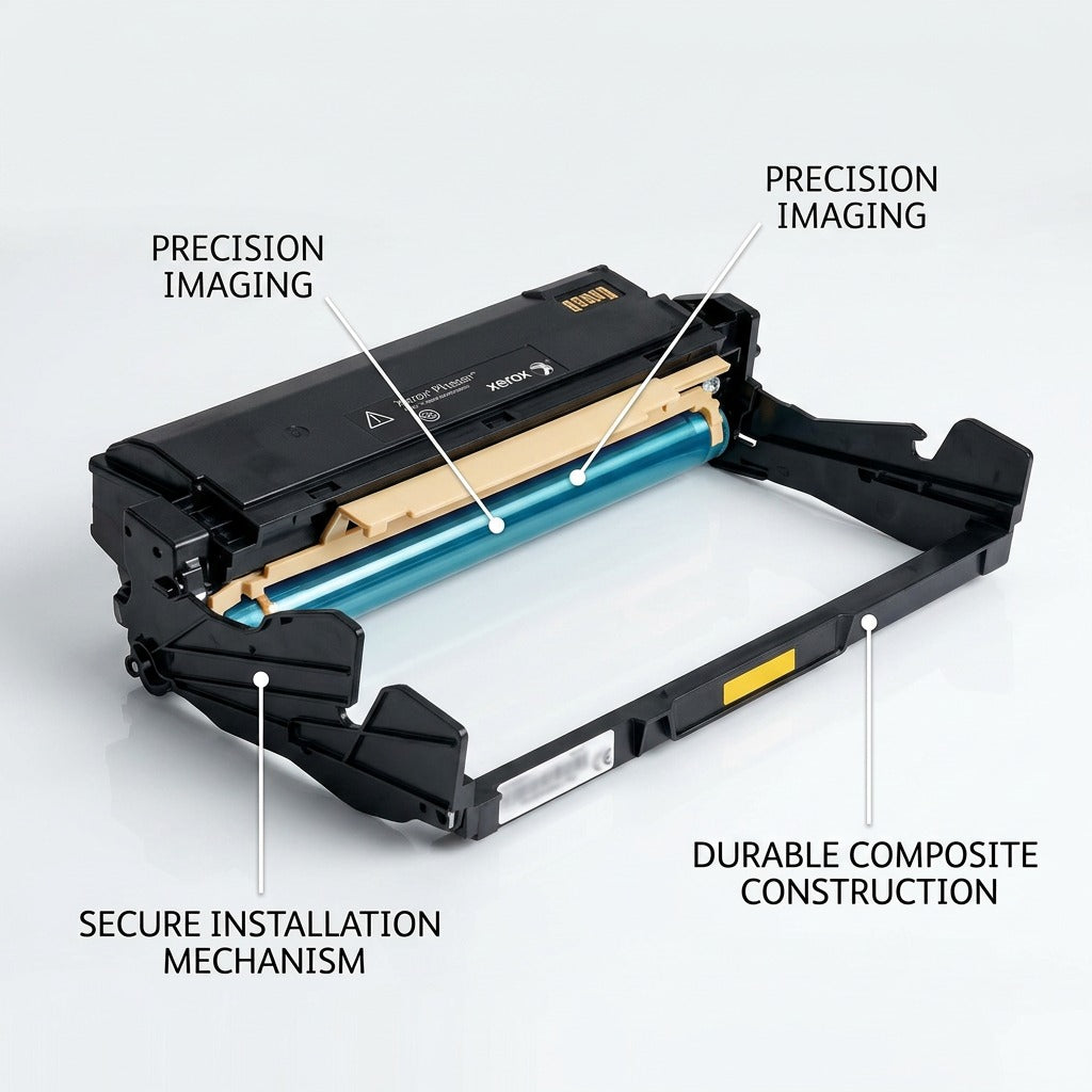 A diagram-style shot highlighting the laser imaging drum and frame, detailing its core components.