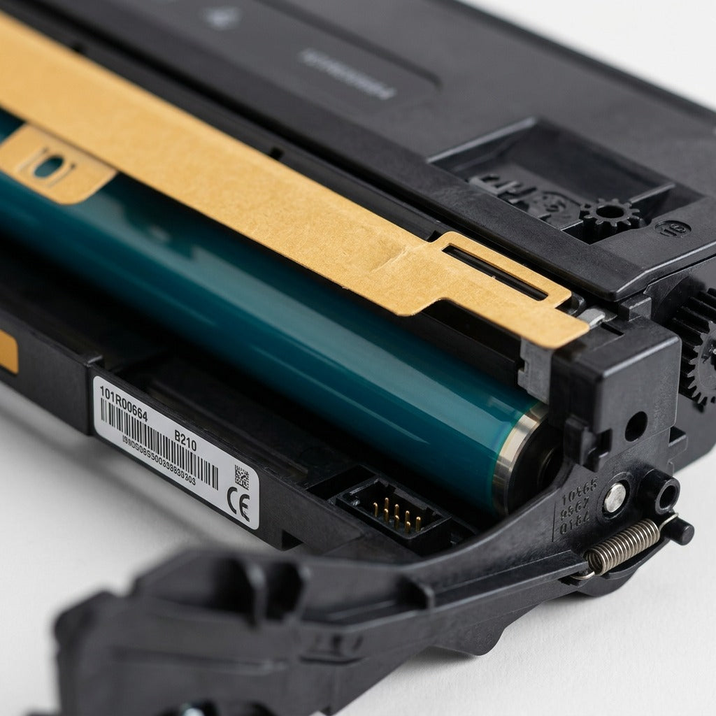 A macro inspection detail shot of the Xerox 101R00664 drum cartridge's critical areas.