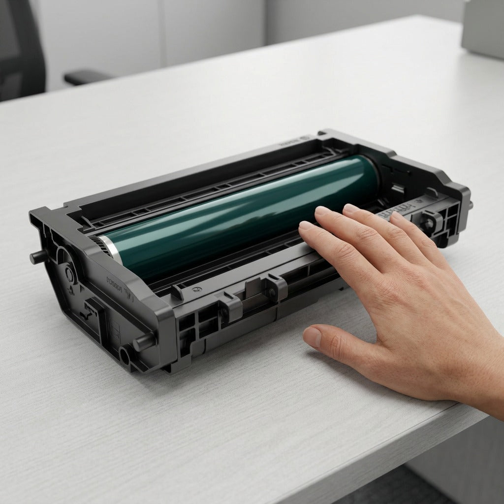 PDP visual matrix image 2: an image comparing the size of the Xerox C310 black imaging kit against a human hand.