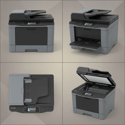 Configuration matrix display showing front, angled, top, and interior views of the Xerox W130.