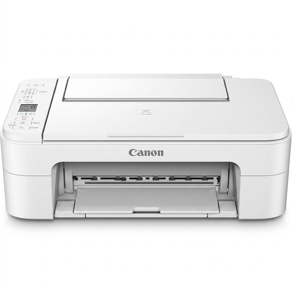 Canon PIXMA TS3320 White all-in-one printer hero shot on white background.