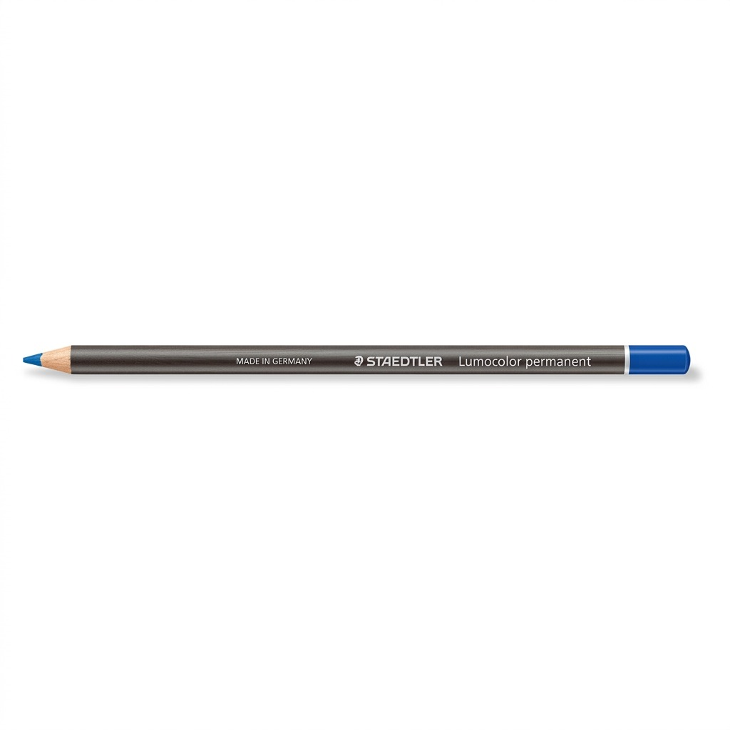 High-resolution hero shot of the blue STAEDTLER Lumocolor permanent glasochrom dry marker.