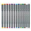 Hero shot: set of 12 STAEDTLER Pigment Liner 0.5 mm in assorted colors, out of packaging.