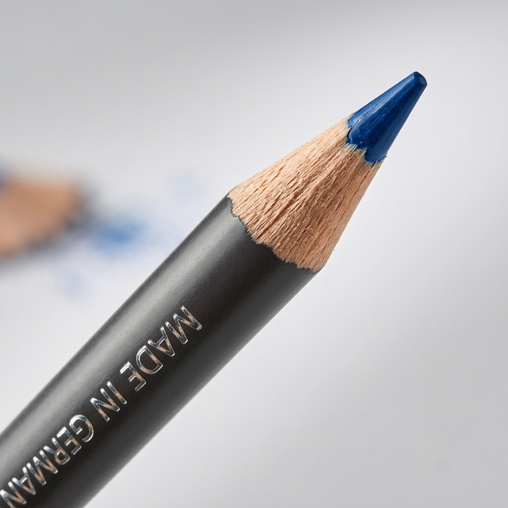 An extreme photorealistic close-up of the tip of the Staedtler Blue Lumocolor permanent glasochrom dry marker.