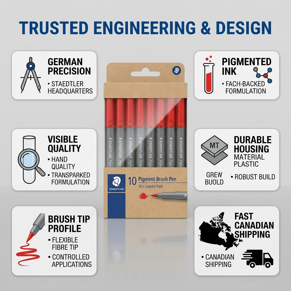 Trust infographic with Staedtler 371-24-10 product and feature icons.