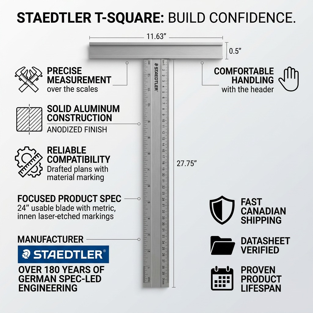 Trust infographic with canonical STAEDTLER T-Square product visual and verified Canadian shipping.