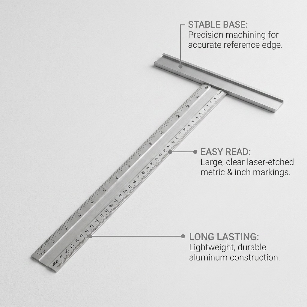 Ecommerce visual matrix graphic of a STAEDTLER T-Square with operational feature callouts.