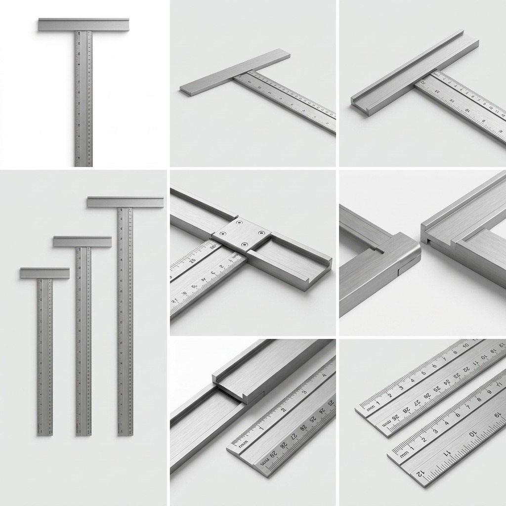 Variant matrix of the STAEDTLER T-Square in a grid, showing size, head types, and detailed views.