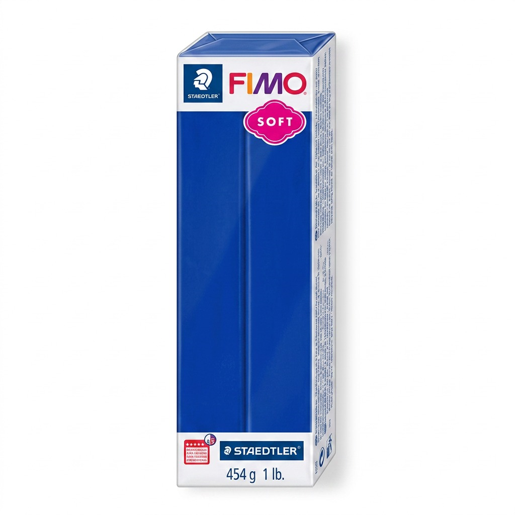 A centered high-resolution product shot of STAEDTLER Fimo Soft 454g Brilliant Blue clay.