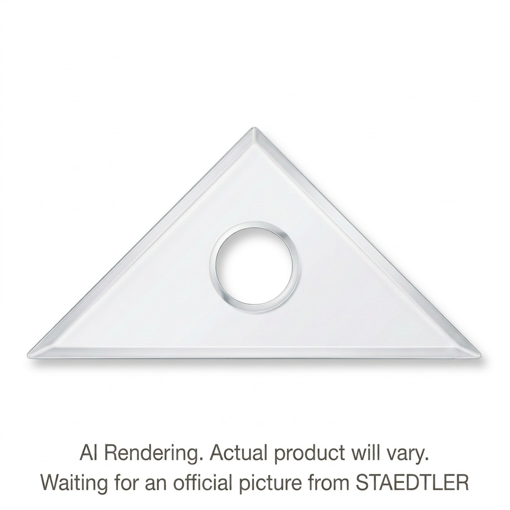 A high-resolution product shot of a clear acrylic triangular 8-inch 45/90 set square with a central gripping hole.