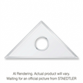 A high-resolution product shot of a clear acrylic triangular 8-inch 45/90 set square with a central gripping hole.