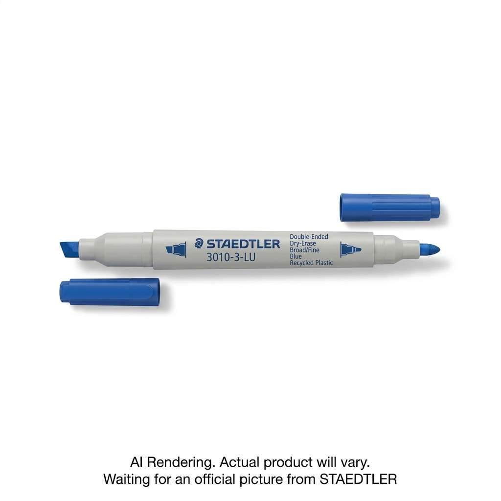 A high-resolution, pure white background hero shot of the Staedtler double-ended blue dry erase marker.