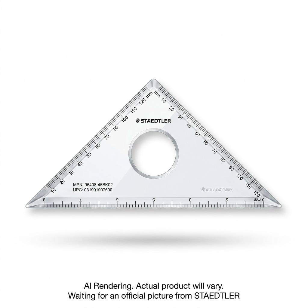 A high-resolution, centered image of a 96408-45BK02 Staedtler 8 inch triangle ruler on a white background.