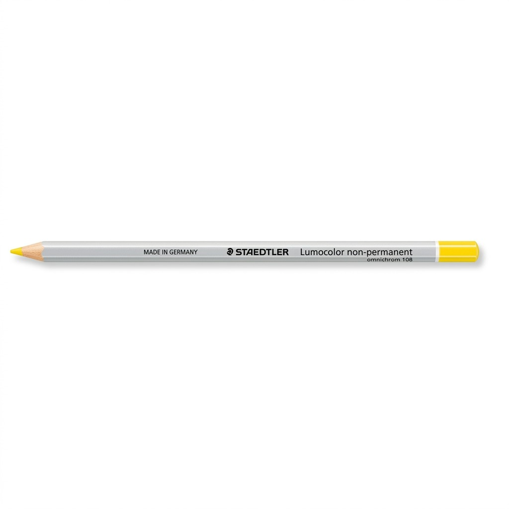 A high-resolution product shot of the yellow STAEDTLER Lumocolor non-permanent omnichrom pencil.