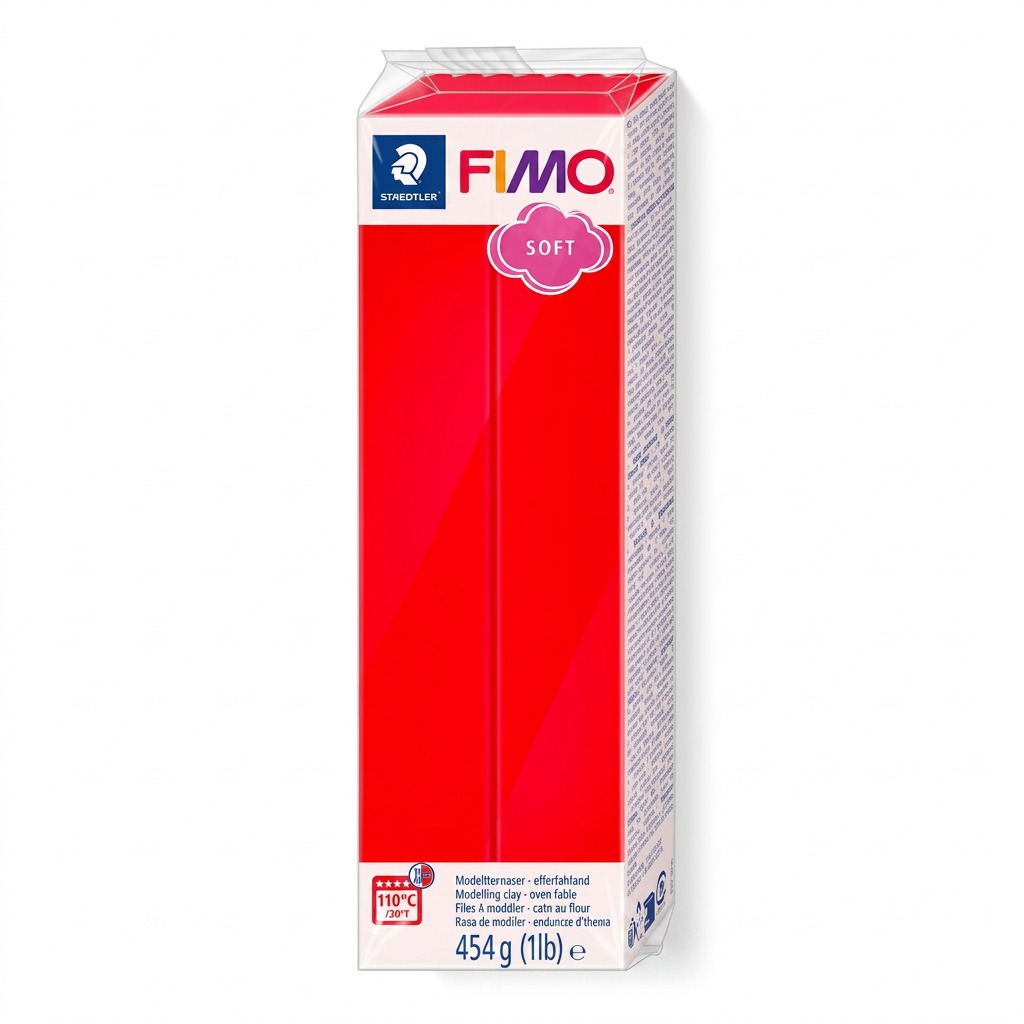 Fimo Soft 454g block of Indian Red modelling clay, centered against a pure white background.