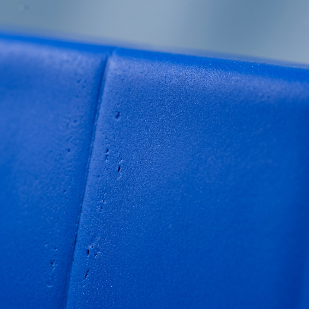 A macro view of STAEDTLER Fimo Soft Brilliant Blue clay showing a characteristic pre-formed surface indentation or channel.