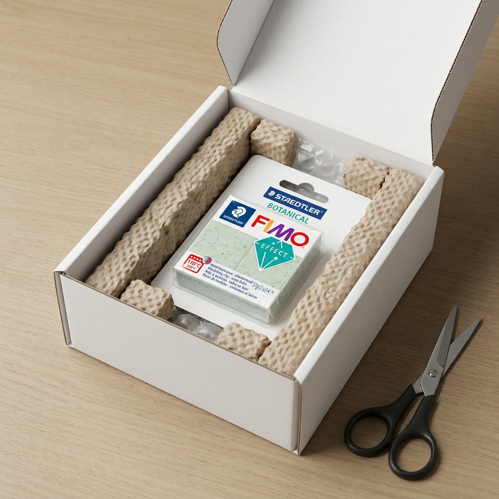 A premium unboxing view of STAEDTLER Fimo Effect Botanical Spinach clay arriving safely.