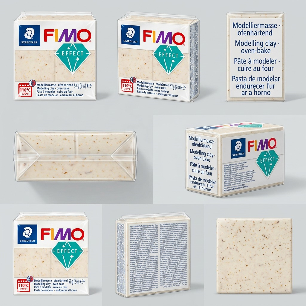 A 3x2 grid displaying the STAEDTLER Fimo Effect Botanical Sunflower clay package from six different angles on a light grey background.