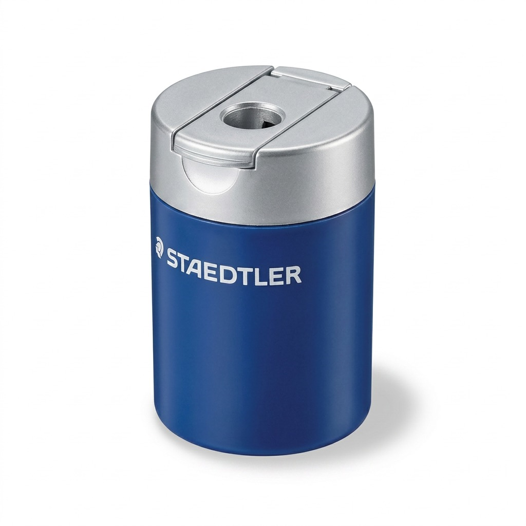 High-resolution hero shot of blue STAEDTLER tub sharpener on white background.
