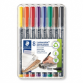 Pure high-resolution hero shot of the STAEDTLER Lumocolor permanent B 8-pen set against a clean white background.