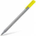 STAEDTLER triplus 334-101-A7 Fineliner, Neon Yellow, product image. Original markings: 'STAEDTLER triplus fineliner', 'DRY SAFE'. High-resolution hero shot on white background, sharp edges, contact shadow. Canonical product fidelity.