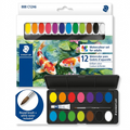 STAEDTLER (888 C12A6) 12 watercolour set for adults with koi art and brush on a pure white background.