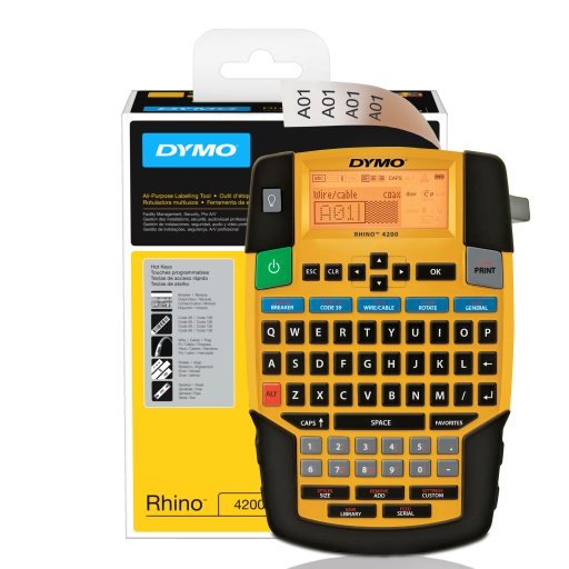 DYMO Industrial Label Maker, Rhino 4200 Label Maker, Time-saving Hot Keys, Prints Fast, Durable Label Maker for Job Sites and Heavy-Duty Labeling Jobs