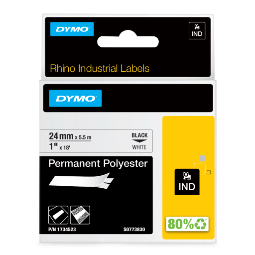 Rhino 1" White Perm Poly Label - 24Mm