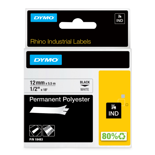 Rhino 1/2" White Perm Poly Label- 12Mm