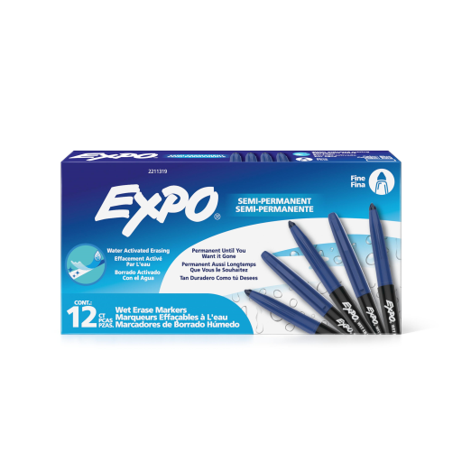 EXPO Wet Erase Marker, Semi-Permanent Markers, Blue, Fine Tip, 1 Unit