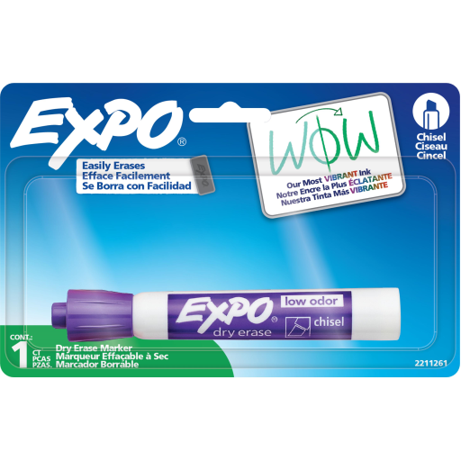 EXPO Dry Erase Markers, Low Odour Ink, Colour May Vary, Chisel Tip, 1 Count