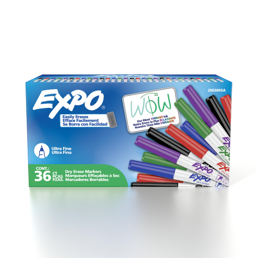 EXPO Dry Erase Markers, Low Odour Ink, Assorted Colours, Ultra Fine Tip, 36 Count