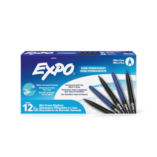 EXPO Wet Erase Marker, Semi-Permanent Markers, Blue, Ultra Fine Tip, 1 Unit