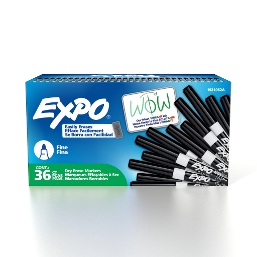 EXPO Dry Erase Markers, Low Odour Ink, Black, Fine Tip, 36 Count