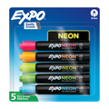 EXPO Neon Dry Erase Markers, Assorted Colours, Bullet Tip, 5 Count